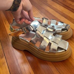 GANNI women’s silver fisherman sandal 39